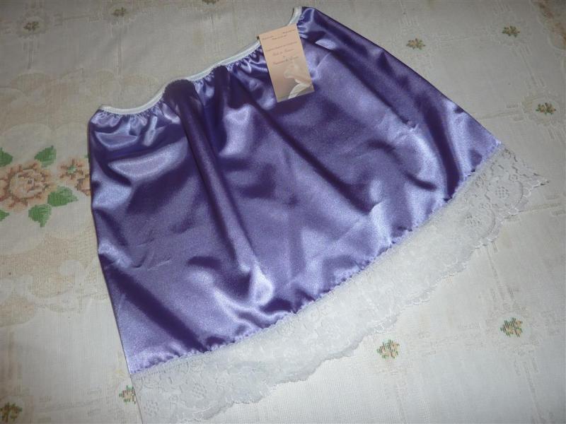 Lilac satin and white lace half slip